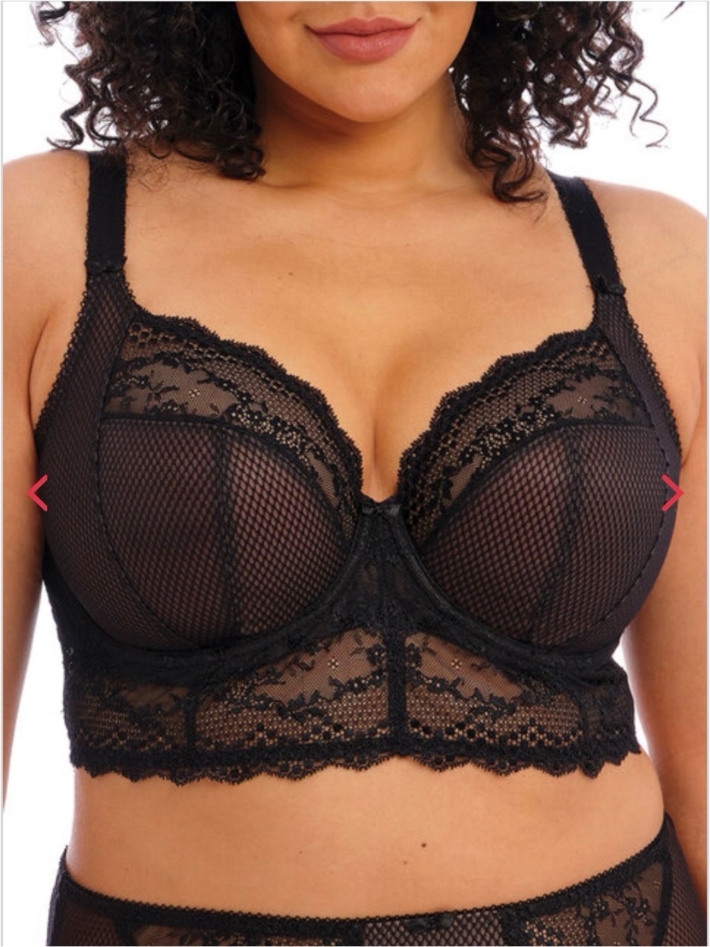 Elomi Charley Underwire Plunge Longline Bra Black 40J Lace Full Figure EL4381
